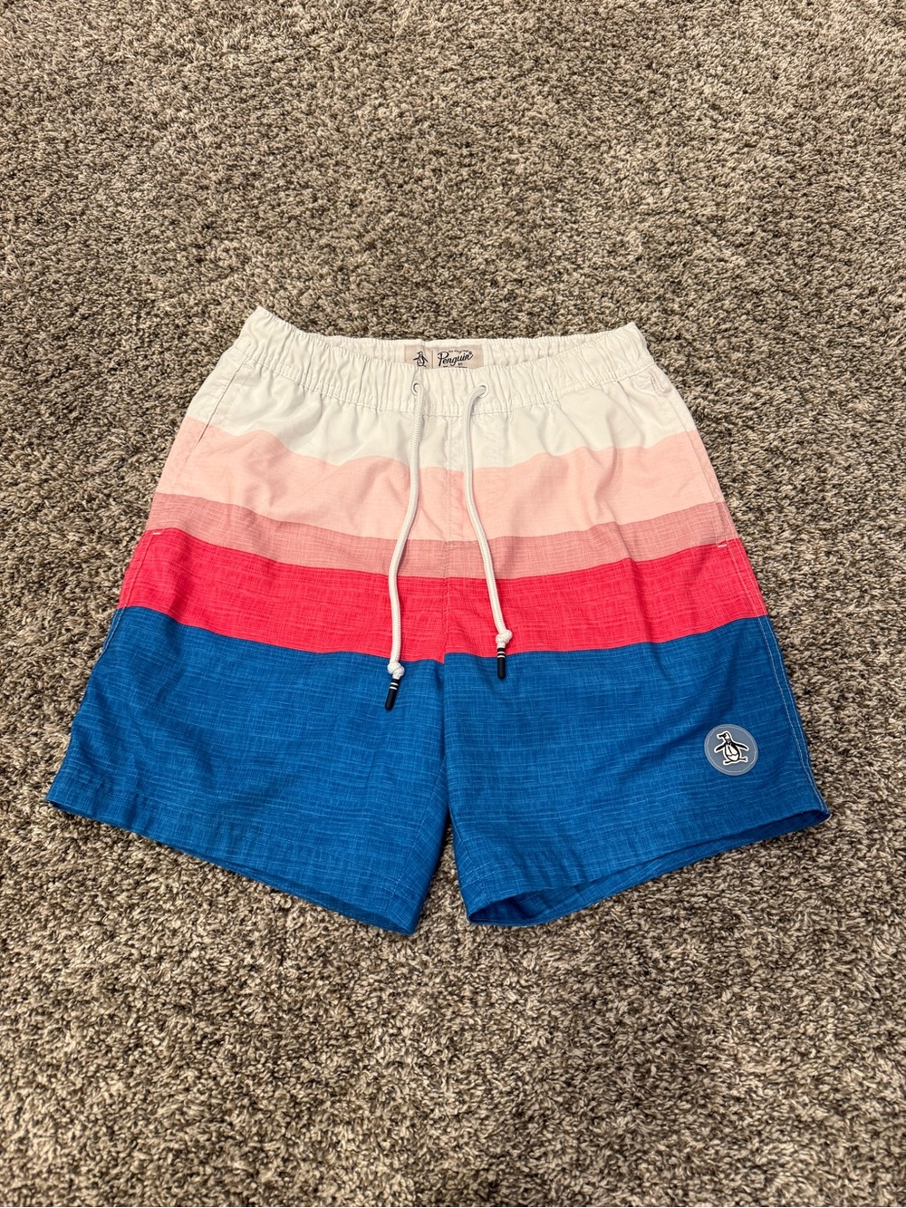 Original Penguin Men's Blue & Pink Stripe Swim Trunks Size Small